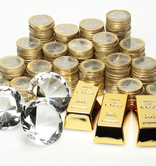 gold, coins and diamonds